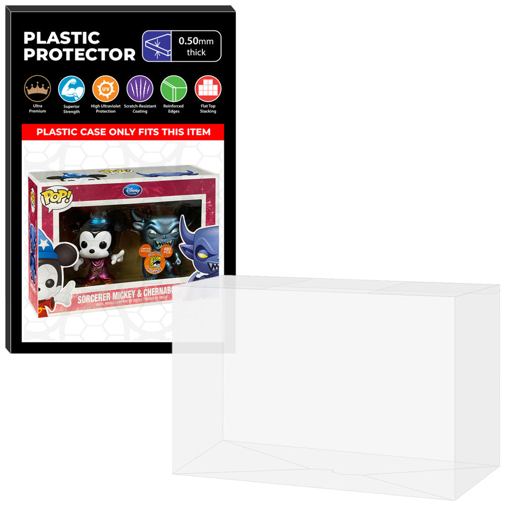 Pop Protector for 2 Pack Sorcerer Mickey & Chernabog Metallic SDCC Funko Pop on The Protector Guide App by Display Geek