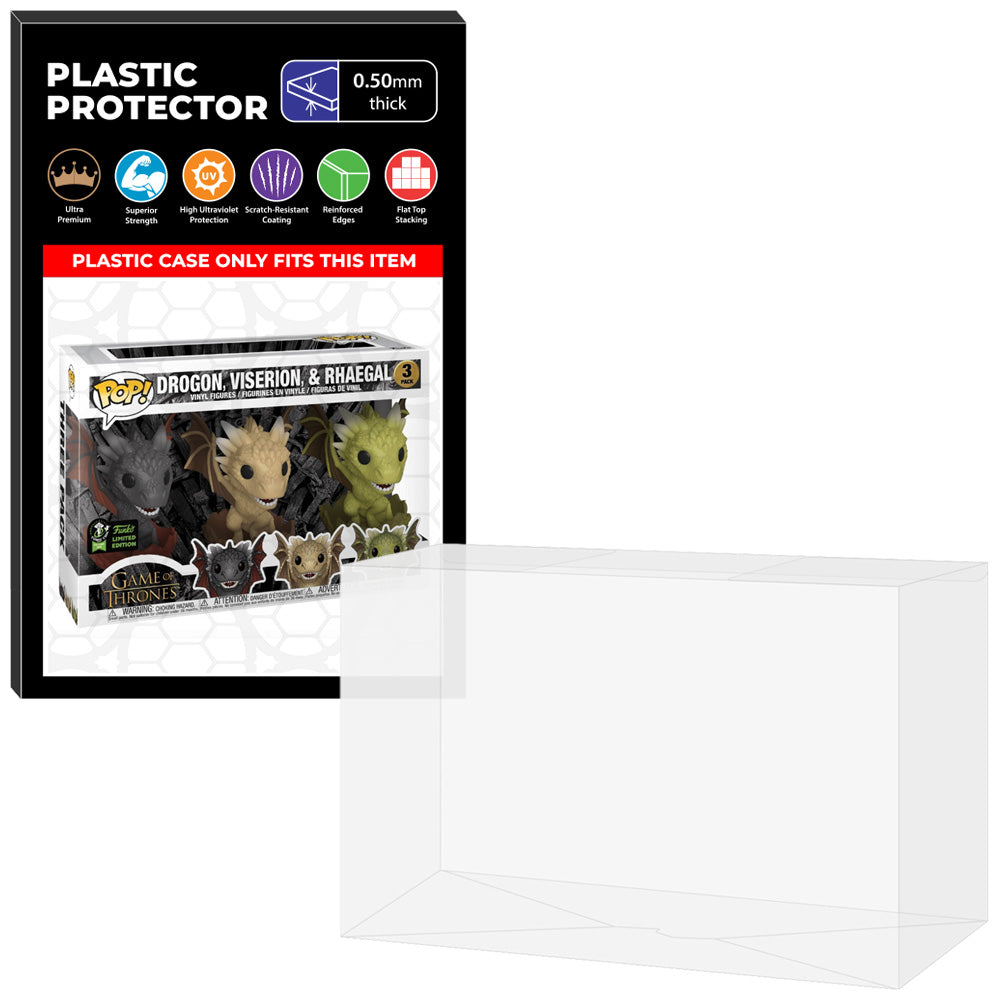 Pop Protector for 3 Pack Drogon, Viserion & Rhaegal Hatching ECCC Funko Pop on The Protector Guide App by Display Geek