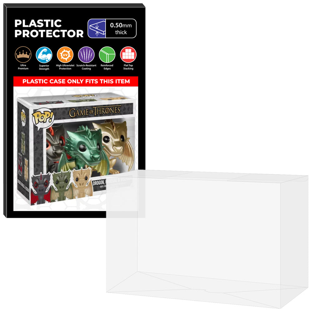 Pop Protector for 3 Pack Drogon, Rhaegal & Viserion Metallic Funko Pop on The Protector Guide App by Display Geek