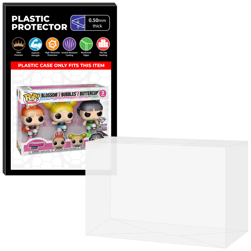 Pop Protector for 3 Pack Powerpuff Girls Blossom, Bubbles & Buttercup Diamond SDCC Funko Pop on The Protector Guide App by Display Geek