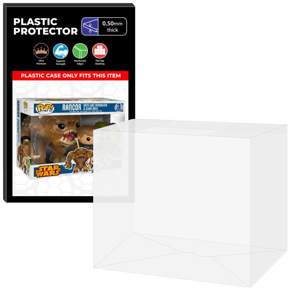 Pop Protector for 3 Pack Rancor with Luke Skywalker & Slave Oola Funko Pop on The Protector Guide App by Display Geek