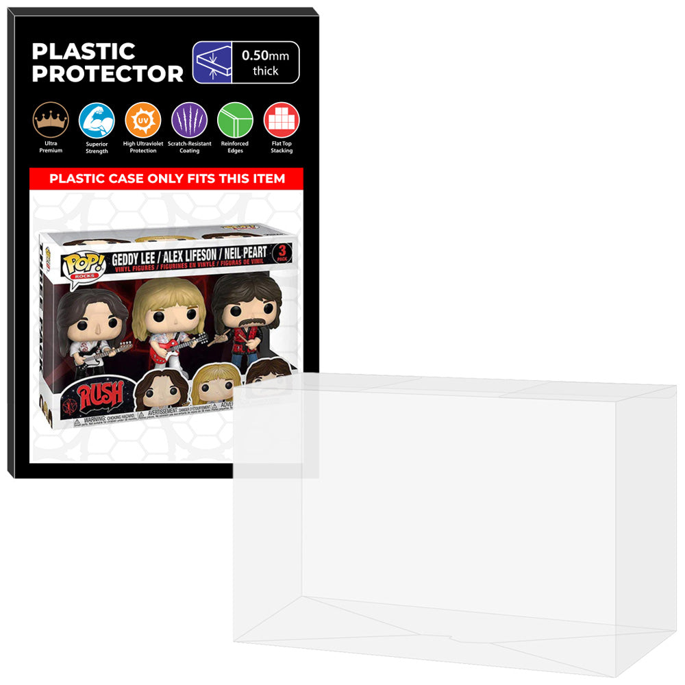 Pop Protector for 3 Pack Rush Geddy Lee, Alex Lifeson & Neil Peart Funko Pop on The Protector Guide App by Display Geek