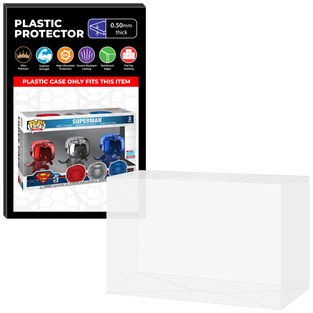 Pop Protector for 3 Pack Superman Chrome NYCC Funko Pop on The Protector Guide App by Display Geek