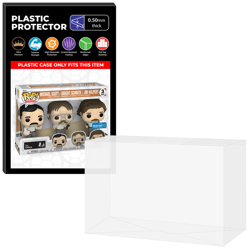 Pop Protector for 3 Pack The Office Utica Prank Michael Scott, Dwight Schrute & Jim Halpert Funko Pop on The Protector Guide App by Display Geek