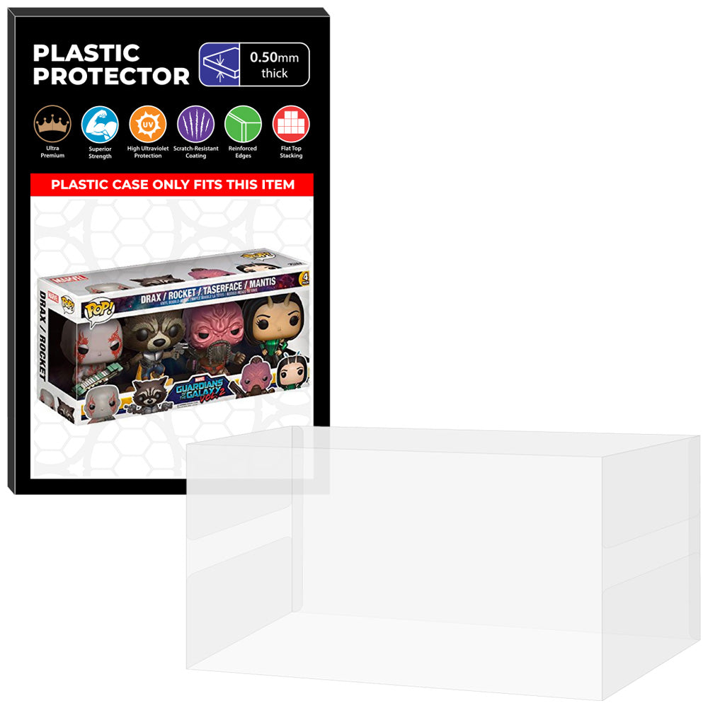 Pop Protector for 4 Pack Drax, Rocket, Taserface & Mantis Funko Pop on The Protector Guide App by Display Geek