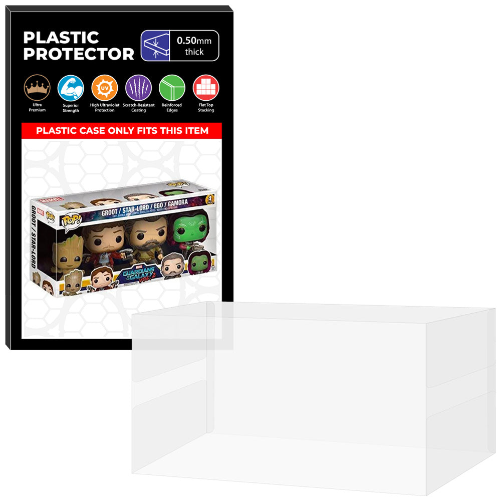 Pop Protector for 4 Pack Groot, Star-Lord, Ego & Gamora Funko Pop on The Protector Guide App by Display Geek