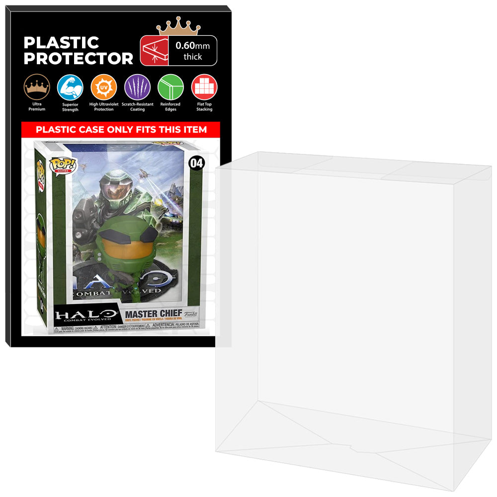 Pop Protector for Halo Master Chief #04 Funko Pop Game Covers on The Protector Guide App by Display Geek - 0.60mm Thick UV Resistant Funko Pop Shield Protectors - The Best Quality Ultra Premium, Superior Strength, High Ultraviolet Protection, Scratch Resistant Coating, Reinforced Edges, Flat Top Stacking