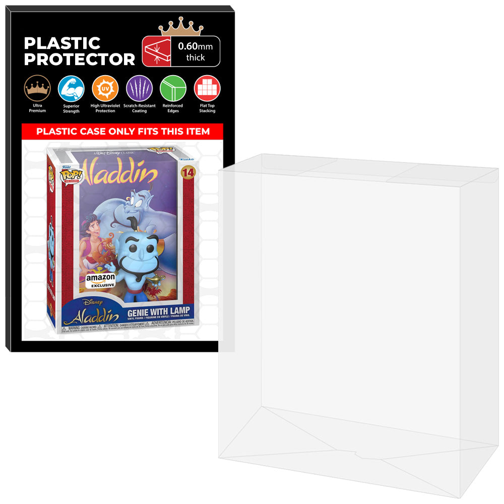 Pop Protector for Aladdin Genie with Lamp #14 Funko Pop VHS Covers on The Protector Guide App by Display Geek - 0.60mm Thick UV Resistant Funko Pop Shield Protectors - The Best Quality Ultra Premium, Superior Strength, High Ultraviolet Protection, Scratch Resistant Coating, Reinforced Edges, Flat Top Stacking