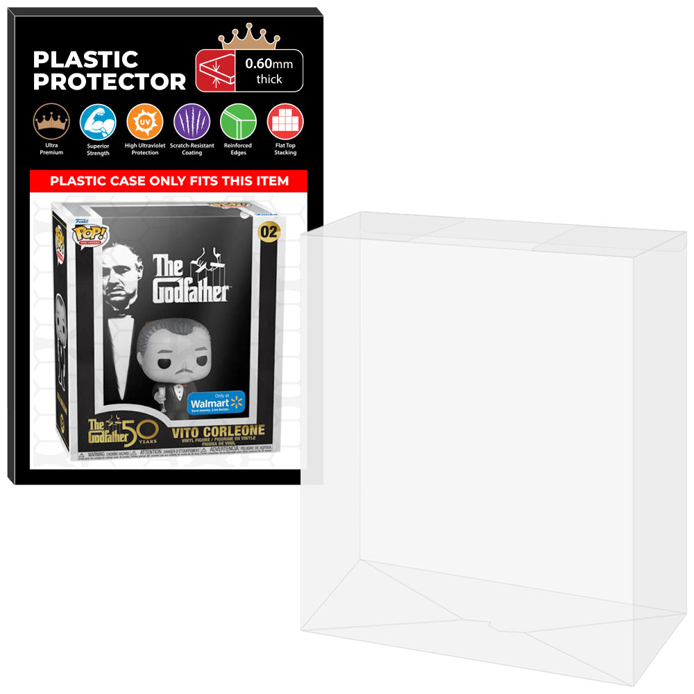 Pop Protector for The Godfather Vito Corleone #02 Funko Pop VHS Covers on The Protector Guide App by Display Geek - 0.60mm Thick UV Resistant Funko Pop Shield Protectors - The Best Quality Ultra Premium, Superior Strength, High Ultraviolet Protection, Scratch Resistant Coating, Reinforced Edges, Flat Top Stacking