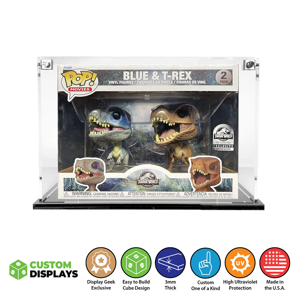 2 PACK BLUE & T.REX - 3mm thick Custom Acrylic Display Case for Funko Pop Grail Boxes (Fits 6.25h x 8w x 5.5d) by Display Geek Flying Box 3mm thick dust and dirt protection