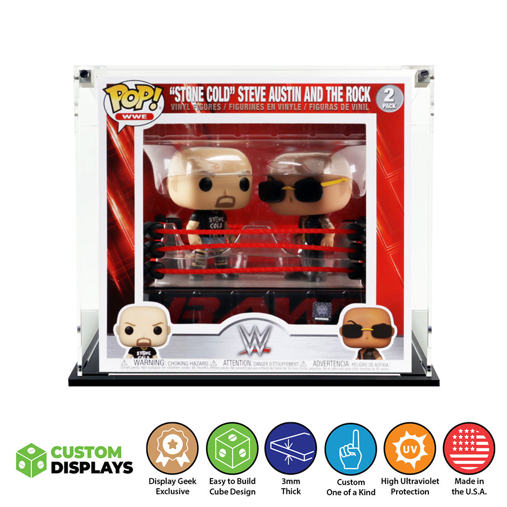 2 PACK WWE RING - 3mm thick Custom Acrylic Display Case for Funko Pop Grail Boxes (Fits 8h x 8.5w x 8.5d)