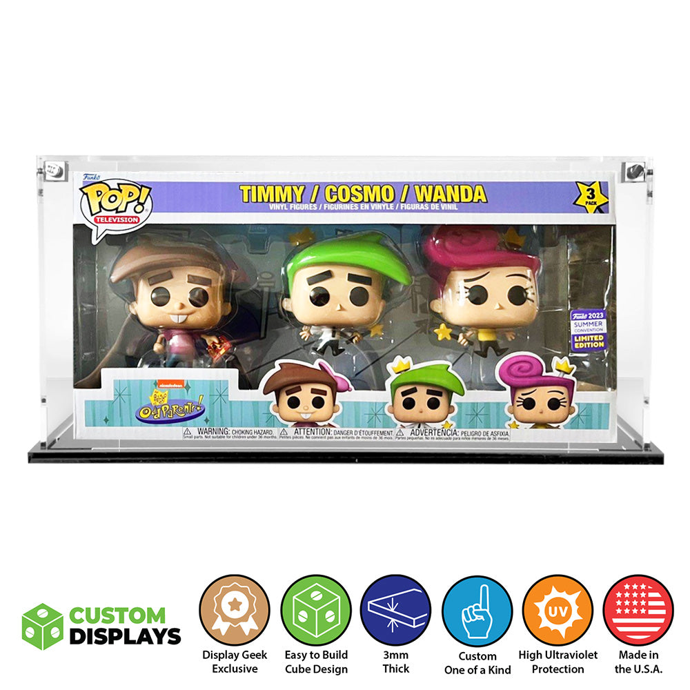 3 PACK FAIRLY ODDPARENTS - 3mm thick Custom Acrylic Display Case for Funko Pop Grail Boxes (Fits 6.5h x 12.5w x 3.5d)