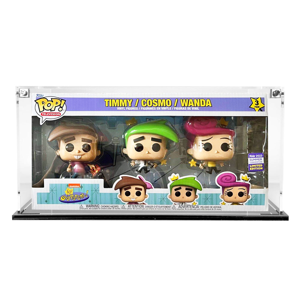 6.5h x 12.5w x 3.5d Funko 3 Pack Custom Acrylic Display Case for Funko Pop Grails on The Protector Guide App by Display Geek