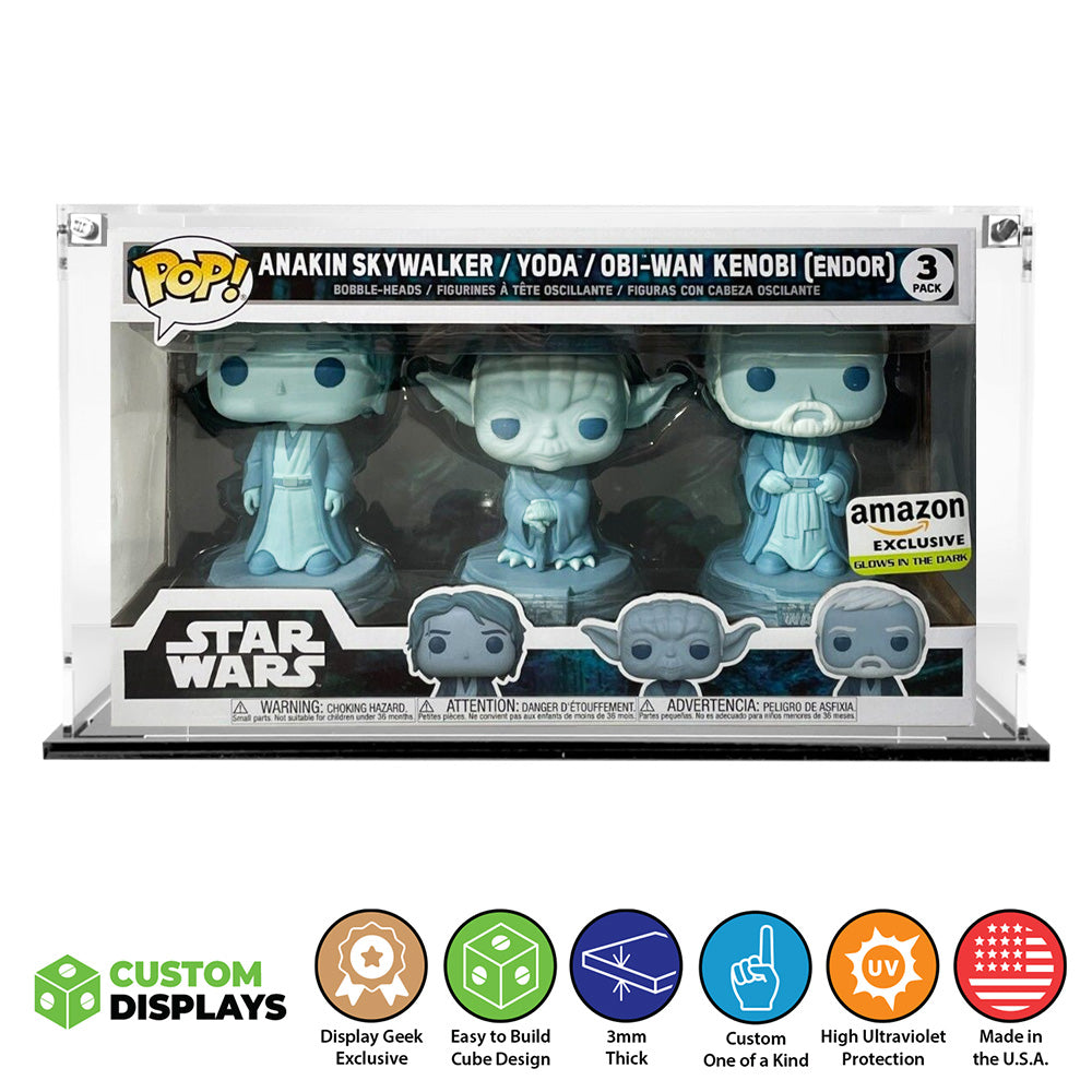 3 PACK FORCE GHOST - 3mm thick Custom Acrylic Display Case for Funko Pop Grail Boxes (6.25h x 10.5w x 3.5d) by Display Geek Flying Box 3mm thick dust and dirt protection