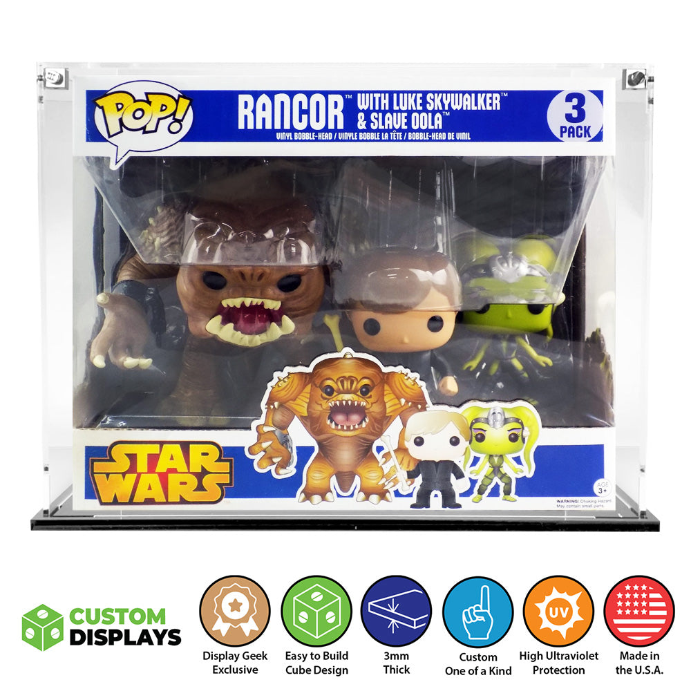 3 PACK RANCOR - 3mm thick Custom Acrylic Display Case for Funko Pop Grail Boxes (9h x 11.25w x 6.5d) by Display Geek Flying Box 3mm thick dust and dirt protection