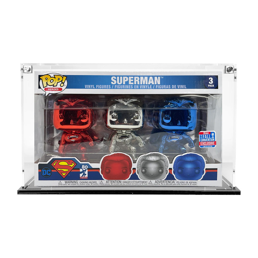 3 PACK SUPERMAN - 3mm thick Custom Acrylic Display Case for Funko Pop Grail Boxes (6.25h x 10.25w x 3.5d) by Display Geek Flying Box 3mm thick dust and dirt protection