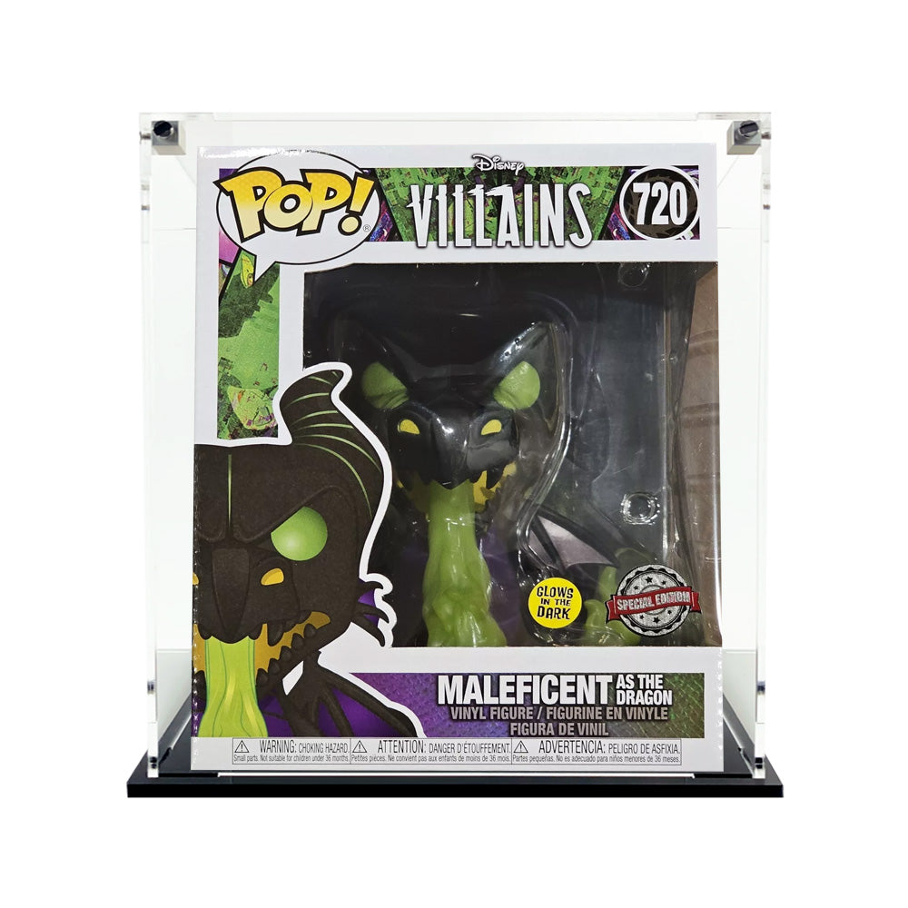 6 INCH MALEFICENT DRAGON FIRE #720 - Custom Acrylic Display Case for Funko Pop Grail Boxes (8h x 6.5w x 8d) by Display Geek Flying Box 3mm thick dust and dirt protection