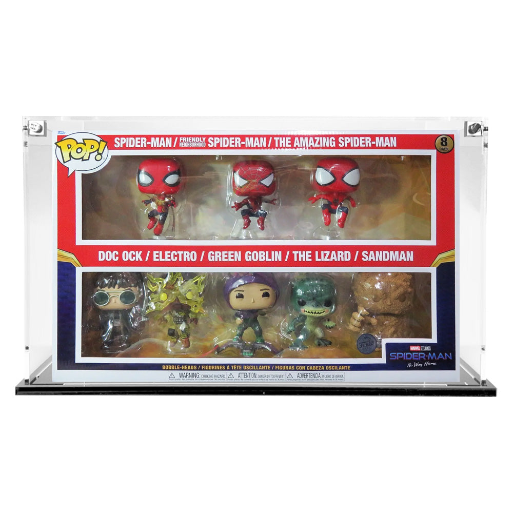 8 PACK NO WAY HOME - 3mm thick Custom Acrylic Display Case for Funko Pop Grail Boxes (12.5h x 19.75w x 3.5d) by Display Geek Flying Box 3mm thick dust and dirt protection