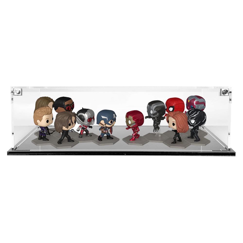 CAPTAIN AMERICA CIVIL WAR SET - 3mm thick Custom Acrylic Display Case for Funko Pop Out of Box Complete Set by Display Geek Flying Box 3mm thick dust and dirt protection