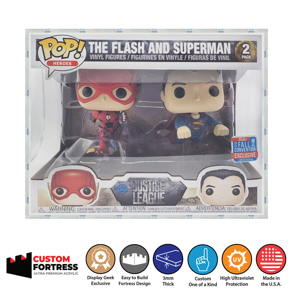 Custom Acrylic Hard Case for 2 PACK FLASH & SUPERMAN RACING NYCC Funko Pop Grail Boxes (3mm thick, UV Resistant) Fits 6h x 8w x 4.5d