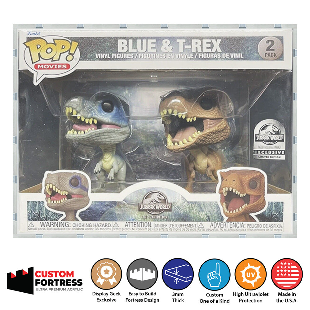 Custom Acrylic Hard Case for 2 PACK BLUE & T.REX Funko Pop Grail Boxes (3mm thick, UV Resistant) Fits 6.25h x 8w x 5.5d