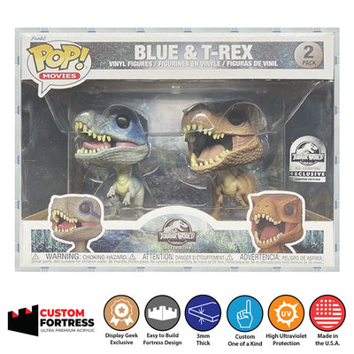 Custom Acrylic Hard Case for 2 PACK BLUE & T.REX Funko Pop Grail Boxes (3mm thick, UV Resistant) Fits 6.25h x 8w x 5.5d