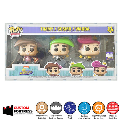 Custom Acrylic Hard Case for 3 PACK FAIRLY ODDPARENTS Funko Pop Grail Boxes (3mm thick, UV Resistant) Fits 6.5h x 12.5w x 3.5d