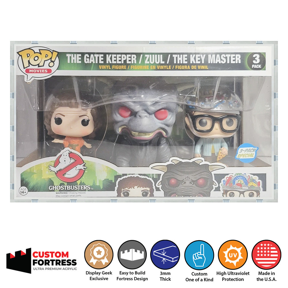 Custom Acrylic Hard Case for 3 PACK THE GATEKEEPER ZUUL THE KEY MASTER GHOSTBUSTERS Funko Pop Grail Boxes (3mm thick, UV Resistant) Fits 6.25h x 10.75w x 5.5d