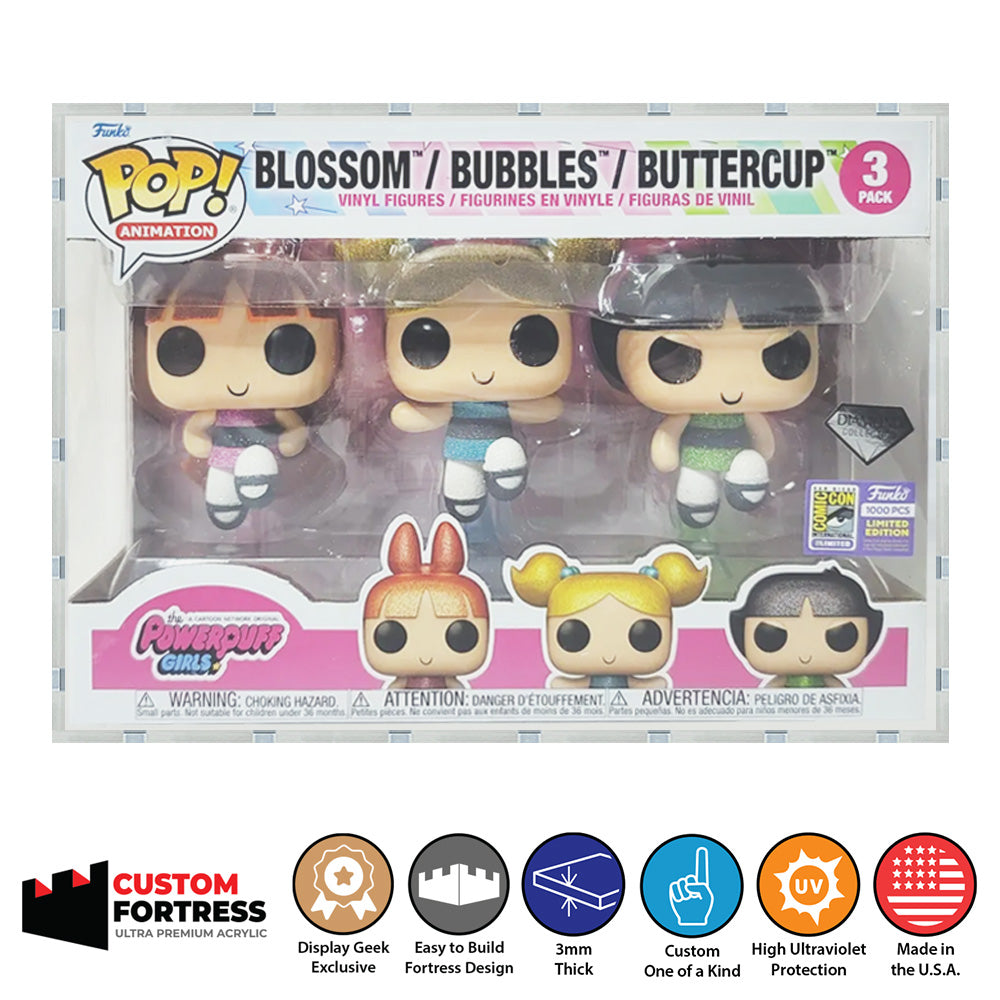 Custom Acrylic Hard Case for 3 PACK STANDARD Funko Pop Grail Boxes (3mm thick, UV Resistant) Fits 6.25h x 9w x 3.5d