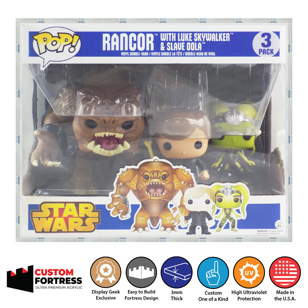 Custom Acrylic Hard Case for 3 PACK RANCOR Funko Pop Grail Boxes (3mm thick, UV Resistant) Fits 9h x 11w x 6.5d