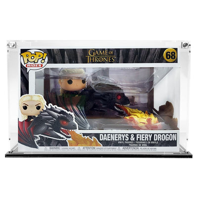 POP RIDES DAENERYS ON FIERY DROGON #68 - Custom Acrylic Display Case for Funko Pop Grail Boxes (7.25h x 11.5w x 7d) by Display Geek Flying Box 3mm thick dust and dirt protection