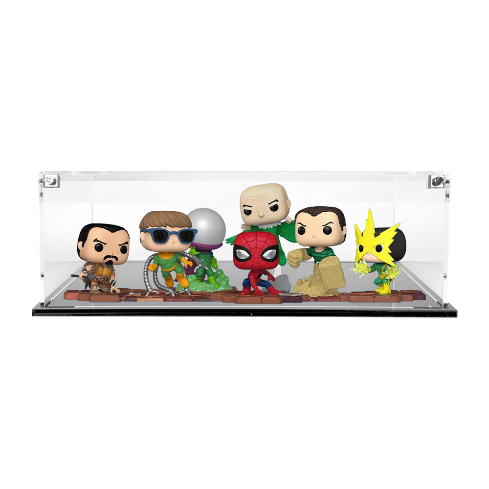 SPIDER-MAN SINISTER SIX SET - 3mm thick Custom Acrylic Display Case for Funko Pop Out of Box Complete Set by Display Geek Flying Box 3mm thick dust and dirt protection