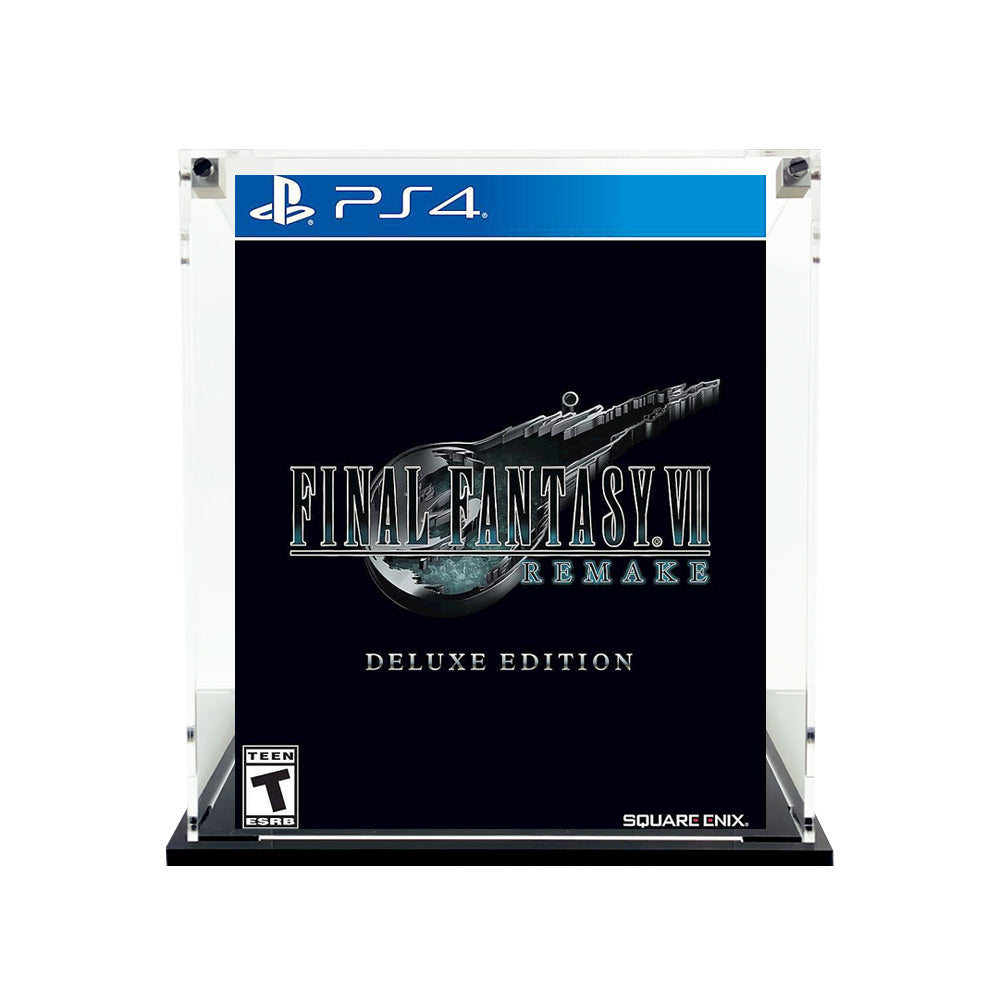 FFVII REMAKE DELUXE FOR PS4 - 3mm thick Custom Acrylic Display Case for Video Game Grails (Fits 6.75h x 5.5w x 1.75d)