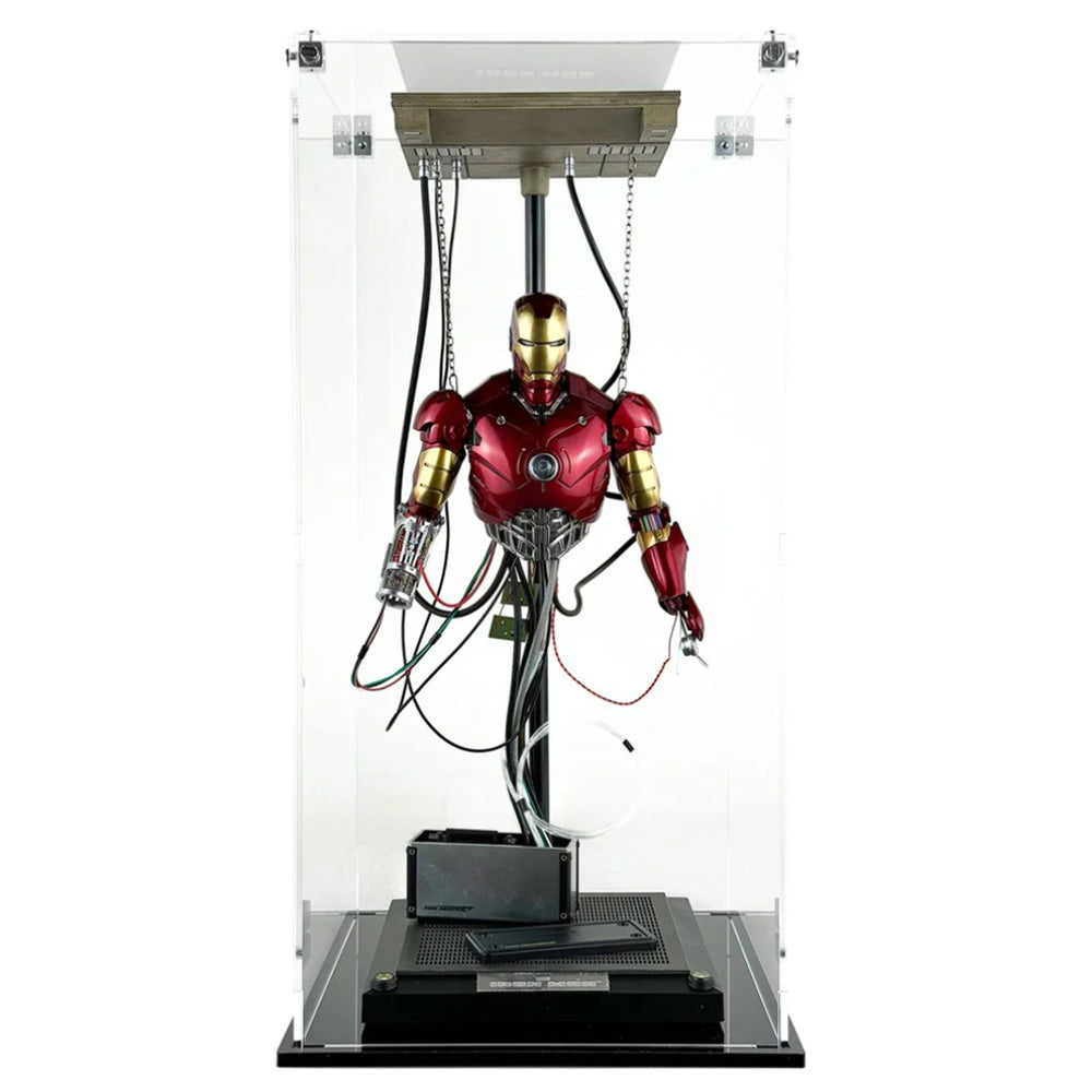 HOT TOYS Custom Acrylic Display Case for Iron Man Mark III Construction Version (16.3h x 8w x 8d) by Display Geek Flying Box 3mm thick dust and dirt protection