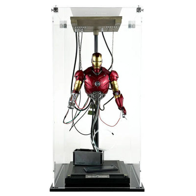 Display Geek Flying Box 3mm Thick Custom Acrylic Display Case for HOT TOYS Iron Man Mark III Construction Version (16.3h x 8w x 8d)