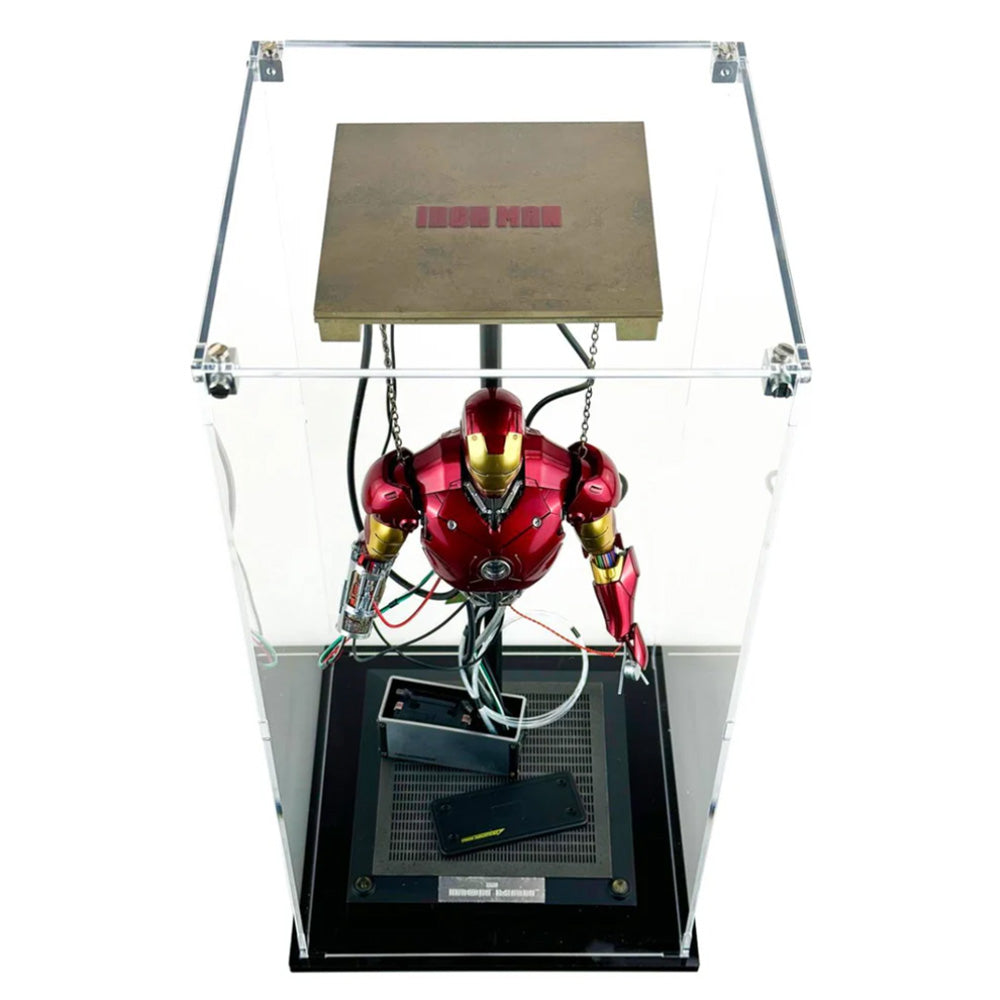 HOT TOYS Custom Acrylic Display Case for Iron Man Mark III Construction Version (16.3h x 8w x 8d) by Display Geek Flying Box 3mm thick dust and dirt protection