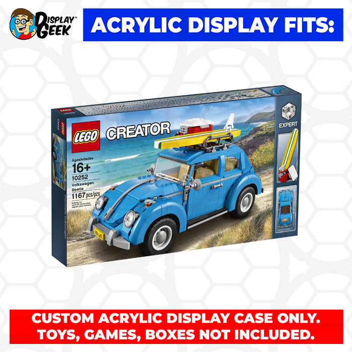 LEGO 10252 - 3mm thick Custom Acrylic Display Case for Creator Expert Volkswagen Beetle (6.6h x 12.8w x 6.3d) by Display Geek Flying Box 3mm thick dust and dirt protection