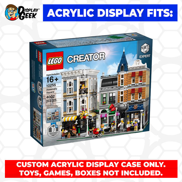 Display Geek Flying Box 3mm Thick Custom Acrylic Display Case for LEGO 10255 Modular Assembly Square (14.5h x 16w x 11d)
