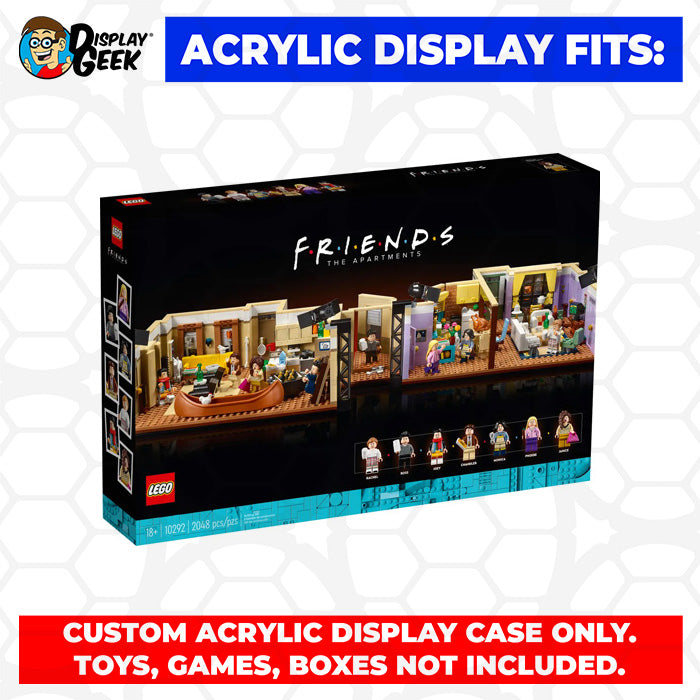 Display Geek Flying Box 3mm Thick Custom Acrylic Display Case for LEGO 10292 Friends The Apartments (6h x 28w x 14d)