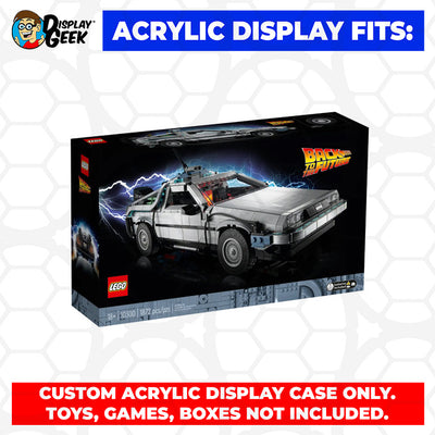 LEGO 10300 - Custom Acrylic Display Case for Icons Back to the Future Time Machine DeLorean (7.5h x 15.5w x 9.5d) by Display Geek Flying Box 3mm thick dust and dirt protection