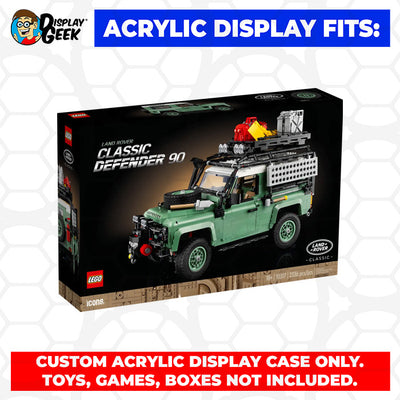 Display Geek Flying Box 3mm Thick Custom Acrylic Display Case for LEGO 10317 Land Rover Classic Defender (10h x 16w x 9.5d)