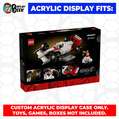 LEGO 10330 - Custom Acrylic Display Case for Icons McLaren MP4/4 & Ayrton Senna (6h x 14.2w x 8d) by Display Geek Flying Box 3mm thick dust and dirt protection