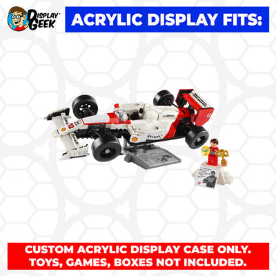 LEGO 10330 - Custom Acrylic Display Case for Icons McLaren MP4/4 & Ayrton Senna (6h x 14.2w x 8d) by Display Geek Flying Box 3mm thick dust and dirt protection