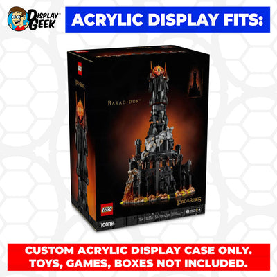 LEGO 10333 - Custom Acrylic Display Case for The Lord of The Rings Barad-dur (33.7h x 19.5w x 13.7d) by Display Geek Flying Box 3mm thick dust and dirt protection