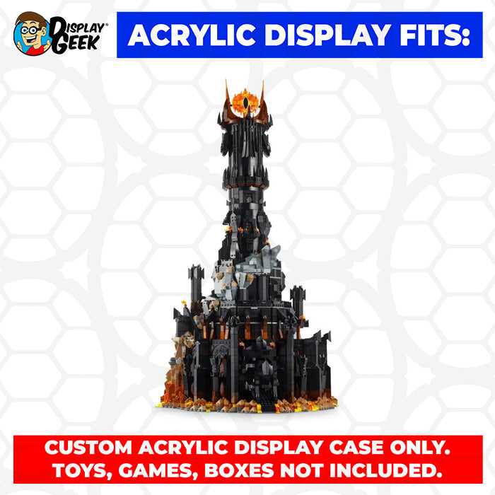 LEGO 10333 - Custom Acrylic Display Case for The Lord of The Rings Barad-dur (33.7h x 19.5w x 13.7d) by Display Geek Flying Box 3mm thick dust and dirt protection