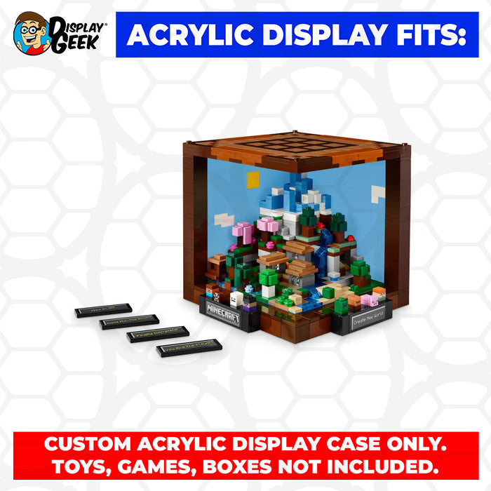 LEGO Model 21265 - 3mm thick Custom Acrylic Display Case for Minecraft The Crafting Table (6.5h x 7.3w x 7.3d)