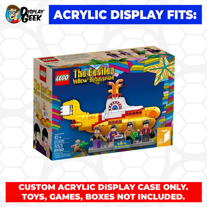 Display Geek Flying Box 3mm Thick Custom Acrylic Display Case for LEGO 21306 Yellow Submarine (7.8h x 10.8w x 7.3d)