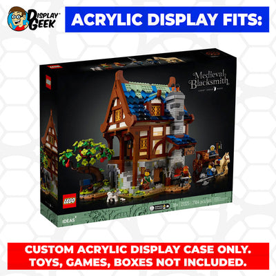 Display Geek Flying Box 3mm Thick Custom Acrylic Display Case for LEGO 21325 Medieval Blacksmith (12h x 14w x 11d)