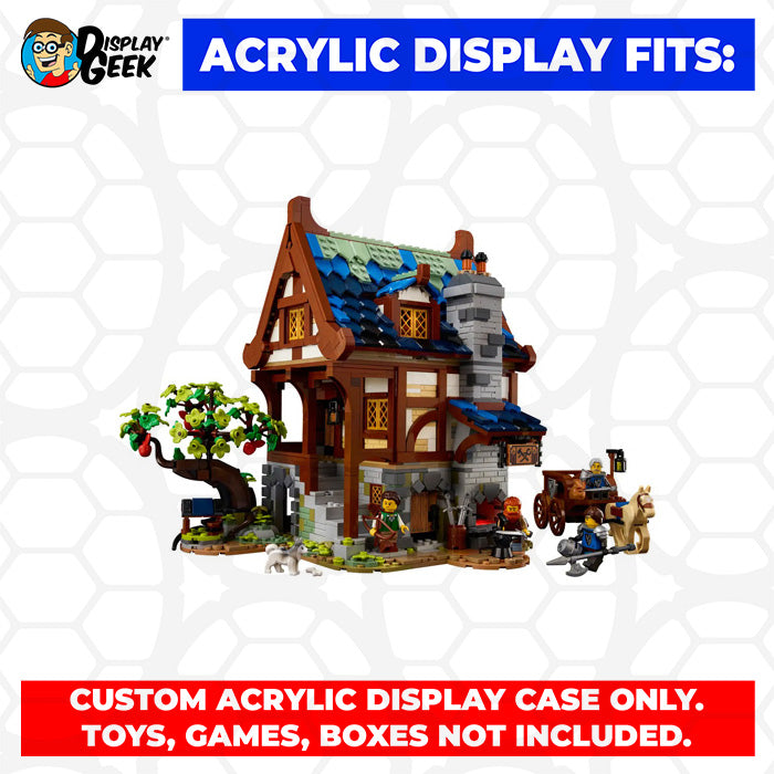 Display Geek Flying Box 3mm Thick Custom Acrylic Display Case for LEGO 21325 Medieval Blacksmith (12h x 14w x 11d)