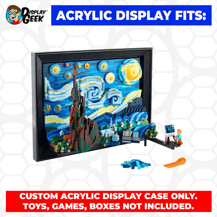 Display Geek Flying Box 3mm Thick Custom Acrylic Display Case for LEGO 21333 Vincent Van Gogh The Starry Night (12h x 16w x 8.5d)